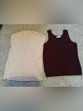 LOFT Ribbed Tan & Brown Knit Sleeveless Tops Shirts Lot Size XS